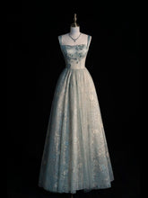 Elegant A Line Square Satin Applique Tulle Long Prom Dress, Evening Dress S6510
