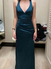 Long Formal Dress Women Teal Satin Sleeveless Evening Dress S6523
