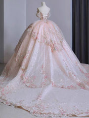 Pink Wedding Dresses Strapless Long Beading Princess Bridal Gowns S5965