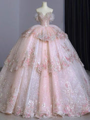 Pink Wedding Dresses Strapless Long Beading Princess Bridal Gowns S5965