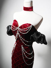 Unique Mermaid Velvet Long Prom Dress, Long Evening Dress S6446