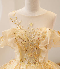 Yellow Ball Gown Beaded Sweet 16 Dress, Yellow Long Prom Dress Formal Dress S6356