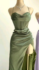 Mermaid Satin Long Prom Dress With Side Slit Long Evening Dress S6514