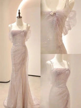 Vintage Mermaid Straps Pink Tulle Long Prom Dress S6569