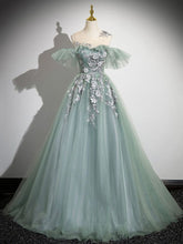 Cute Tulle Lace Long Prom Dress, A-Line Scoop Neckline Off Shoulder Evening Party Dress S6365