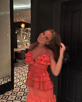 V Neck Watermelon Chiffon Evening Gown Floor Length Formal Dresses Prom Dresses S6482