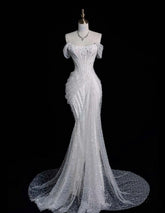 Off Shoulder Sequins Mermaid Long Wedding Dress Evening Dress S5626