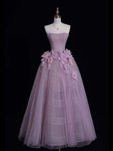 Tulle Prom Dress with Flowers Purple Long Prom Dresses Birthday Outfits S6547