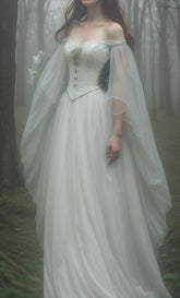 Fairy Wedding Dresses with Pleats Long Sleeve Off Shoulder Beach Bohemian Fantasy Bridal Gowns S6498