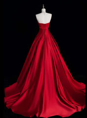 Red Simple Satin Long Party Dress Evening Dress, Red Satin Formal Dress S6295