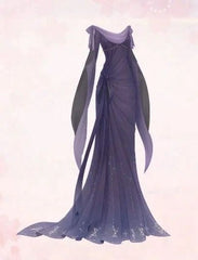 Chic Mermaid Jewel Neckline Grape Chiffon Evening Dress Long Prom Dresses S6385