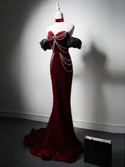 Unique Mermaid Velvet Long Prom Dress, Long Evening Dress S6446