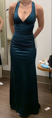 Long Formal Dress Women Teal Satin Sleeveless Evening Dress S6523