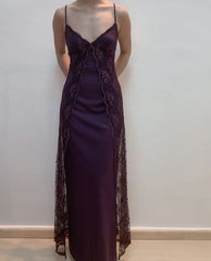 Sexy V-neck Grape Vintage Party Dress Long Formal Dress S6306