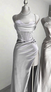 Mermaid Satin Long Prom Dress With Side Slit Long Evening Dress S6514