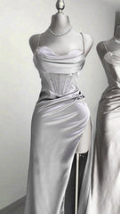 Mermaid Satin Long Prom Dress With Side Slit Long Evening Dress S6514