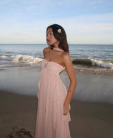 Sexy Pink Chiffon Long Prom Dress Birthday Outfits With Ruffles S6167