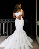 Elegant Square Neck Wedding Dress Women Sleeveless Satin Mermaid Bridal Gowns Floor Length Wedding Party Dress S6578