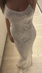 Spaghetti Straps Sequin Long Prom Dress Formal Evening Gown S5860