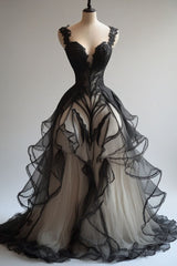 Unique Long Prom Dresses A Line Tulle Long Evening Dress S6442