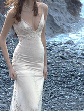 V Neck Long Evening Prom Dresses,Sexy Wedding Dresses S6028