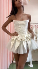 Ivory Strapless Wedding Dress, Short Hoco Prom Dress S6399