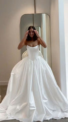 White Strapless Simple Wedding Dress Long Bridal Gown S6180