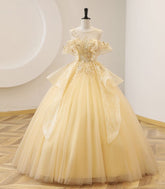 Yellow Ball Gown Beaded Sweet 16 Dress, Yellow Long Prom Dress Formal Dress S6356