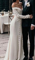 Off Shoulder Long Sleeves Wedding Dress Princess Bridal Gown S6971