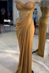 Strapless Mermaid Long Gold Prom Dress Long Formal Dress S6177