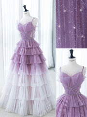 Lavender Tulle Long Prom Dress, Lovely A-Line Evening Dress S6670