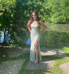 Glitter Green Sequined Long Prom Dress with Slit S6675