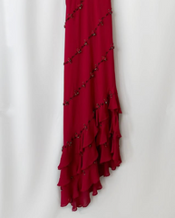 Elegant Red Chiffon Evening Gown Irregular Formal Dresses Prom Dresses S6467