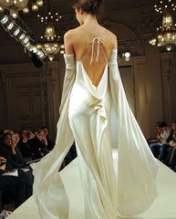 Vintage Long Sleeves Satin Backless Wedding Dresses Evening Dresses S6717