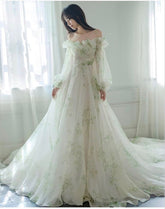 Green wedding dress, Bohemian wedding dress, Romantic wedding dress, Long Sleeve Dress S6644