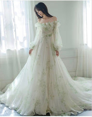 Green wedding dress, Bohemian wedding dress, Romantic wedding dress, Long Sleeve Dress S6644