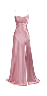 Simple Pink Spaghetti Straps Long Prom Dress with Split S6646