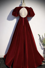 Burgundy Velvet Long Prom Dress Evening Dress S6722