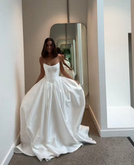 White Strapless Simple Wedding Dress Long Bridal Gown S6180