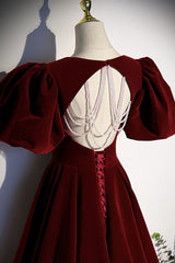 Burgundy Velvet Long Prom Dress Evening Dress S6722