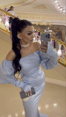 Sky Blue Formal Dresses Mermaid Long Prom Dress Evening Gown S6768