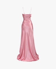 Simple Pink Spaghetti Straps Long Prom Dress with Split S6646