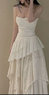 Vintage A line Strapless Long Lace Wedding Dresses S6751