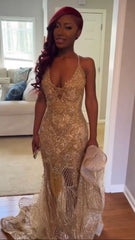 Gold prom dress Sexy Mermaid Long Prom Dress,Evening Dress S6676