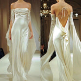 Vintage Long Sleeves Satin Backless Wedding Dresses Evening Dresses S6717