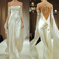 Vintage Long Sleeves Satin Backless Wedding Dresses Evening Dresses S6717