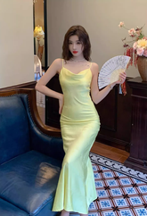 High-grade silk suspender dress 2025 new women's slim fit base acetate vest long skirt R0996