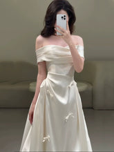 Off Shoulder Satin Wedding Dresses Long Bridal Gown S7214