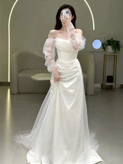 Off Shoulder Long Sleeves Wedding Dresses Long Bridal Gown S7216