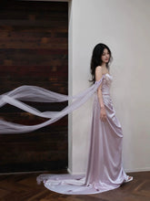 Lilac Elegant Evening Gowns Off Shoulder Long Prom Dress S7218